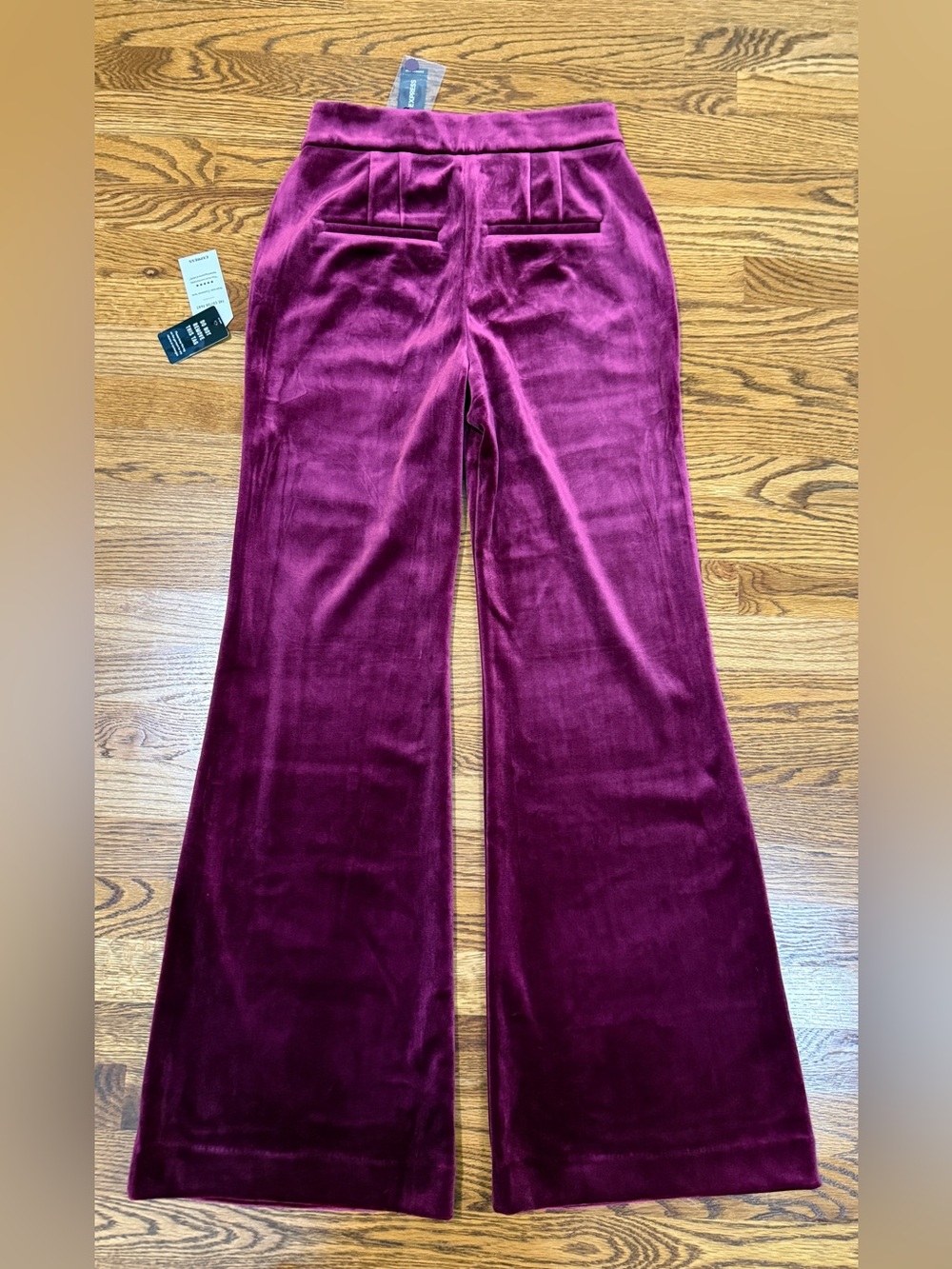 NWT Express The Editor Wide Leg Velvet Trouser Pants Berry Plum Size 4 Regular - Picture 3 of 9